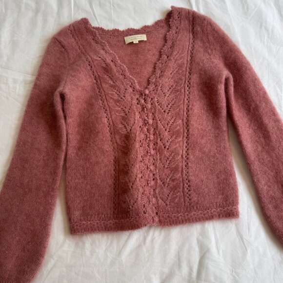 sezane pink cottage cardigan with lace trim - Picture 2 of 4